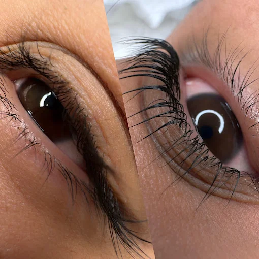 Lash lift result: natural lashes lifted from the root with added curl for a more open, defined eye