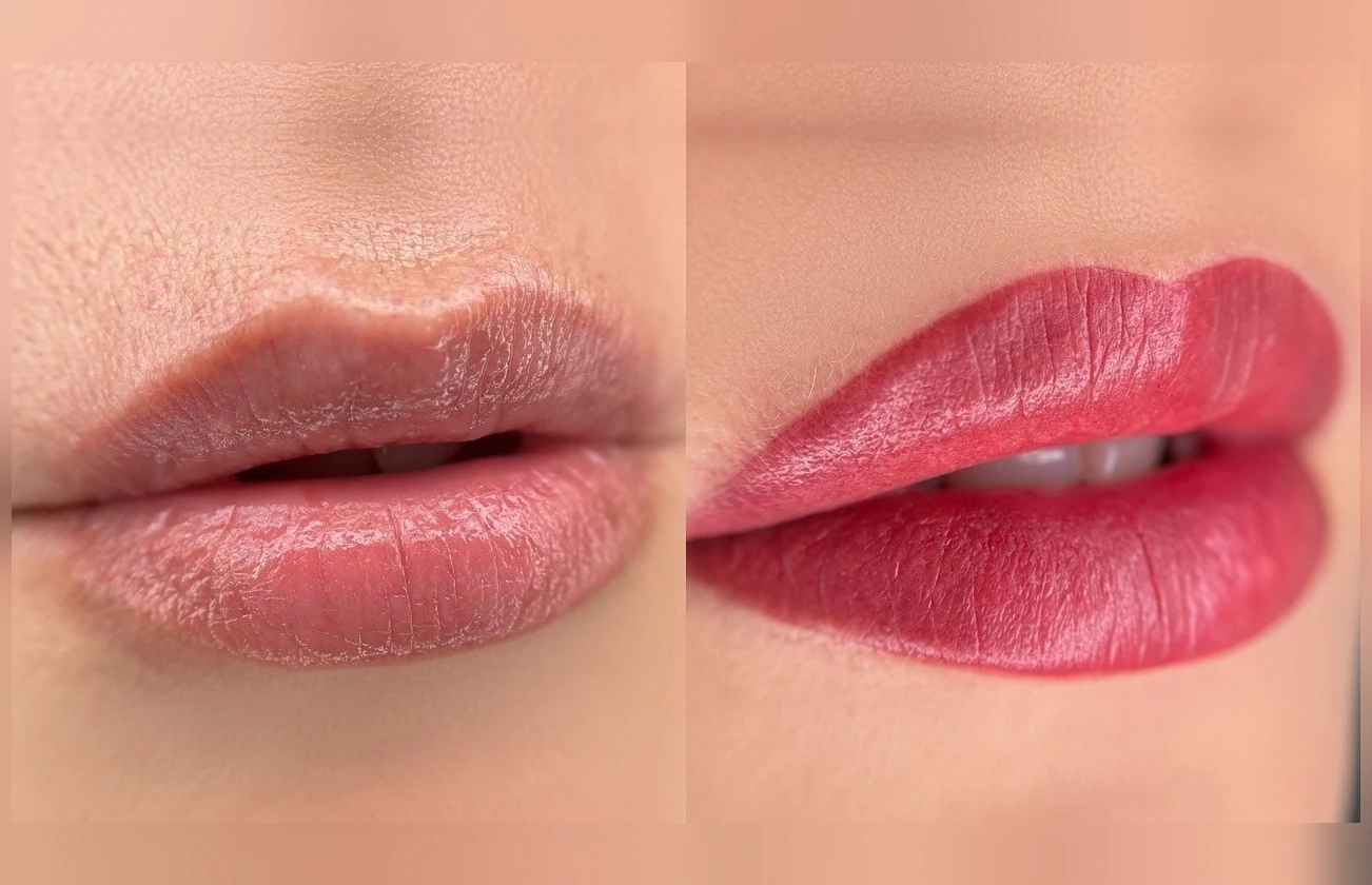 Permanent makeup result: soft, natural lip blush with an even tint