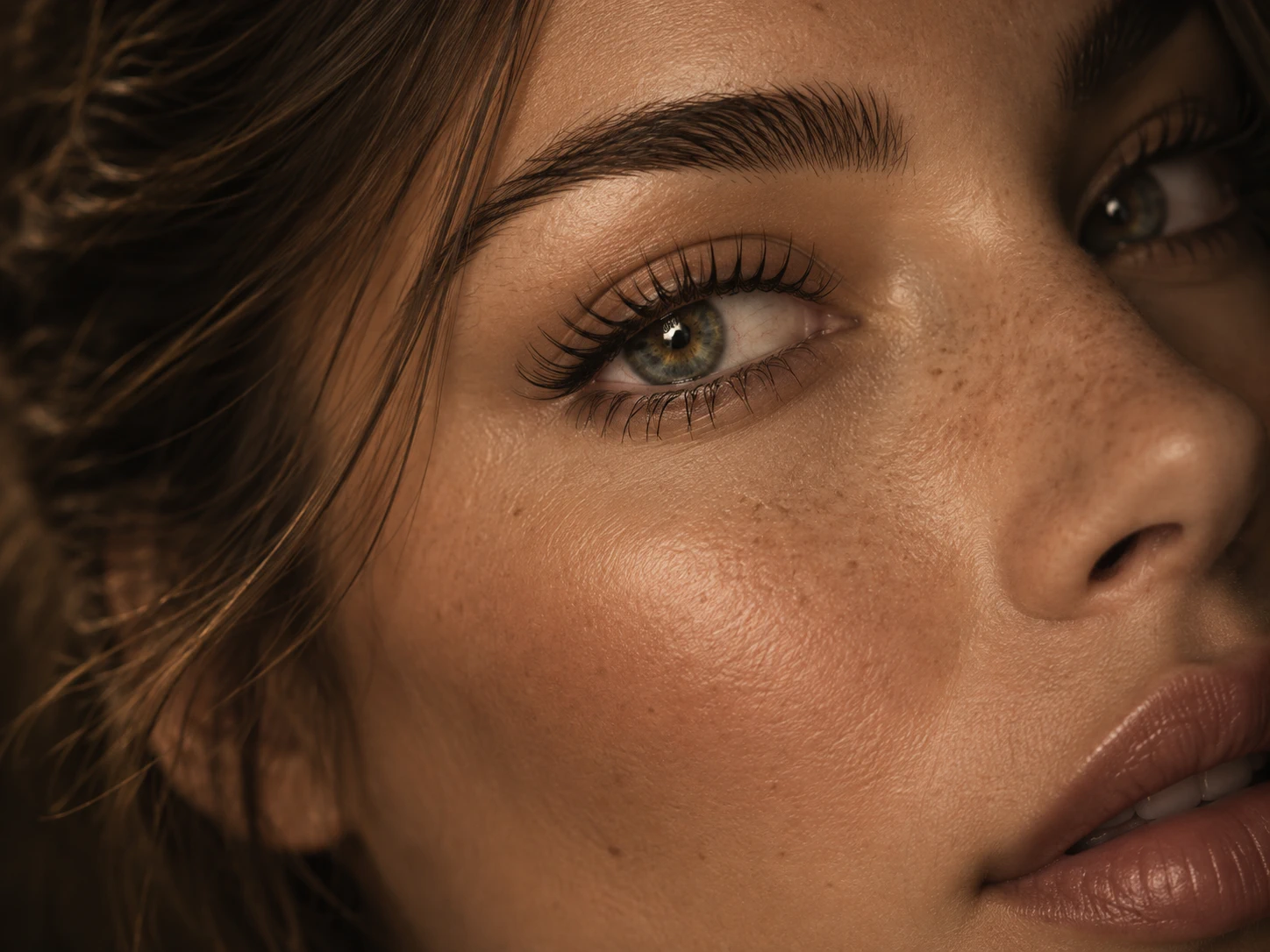 Close-up of naturally lifted lashes